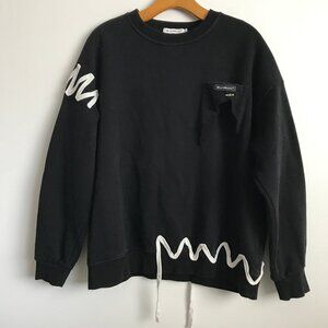 MACY MCCOY MENS SWEATSHIRT BLACK CROP LONG SLEEVE EMBELLISHED PULLOVER LARGE